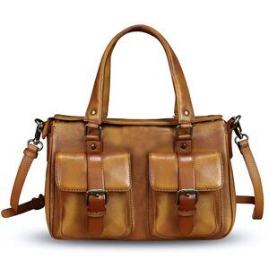 1948 Leather Satchel Purse Retro Cowhide Handmade Top Handle Shoulder